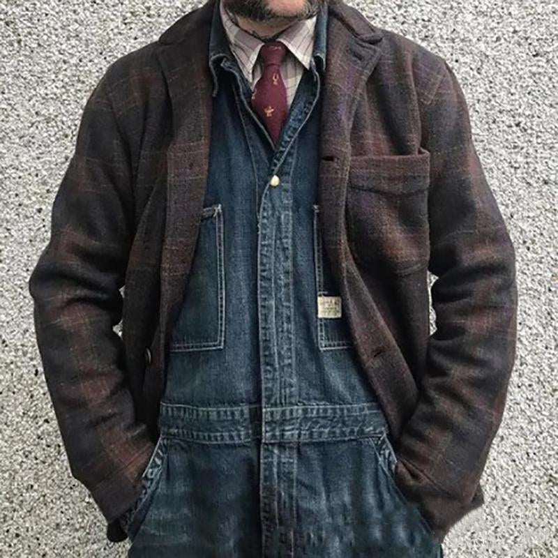 Veste ample à revers à carreaux rétro pour hommes | Zavon