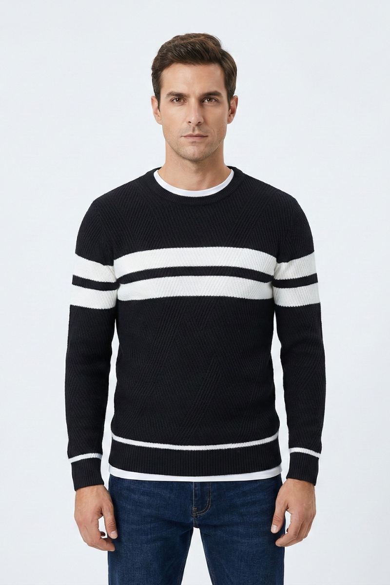 Pull col rond en coton à rayures Zander Field | Zavon
