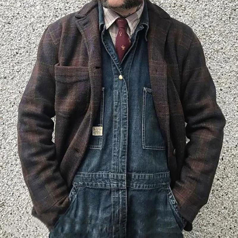 Veste ample à revers à carreaux rétro pour hommes | Zavon