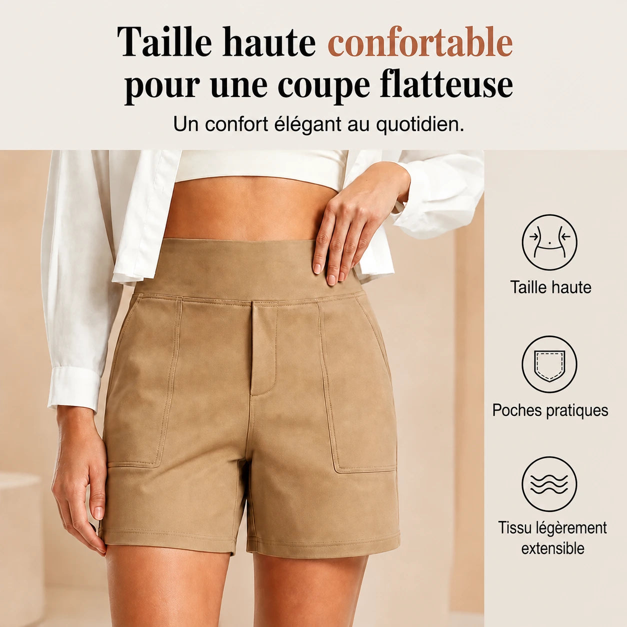 Norelia™ – Short élégant taille haute pour femme