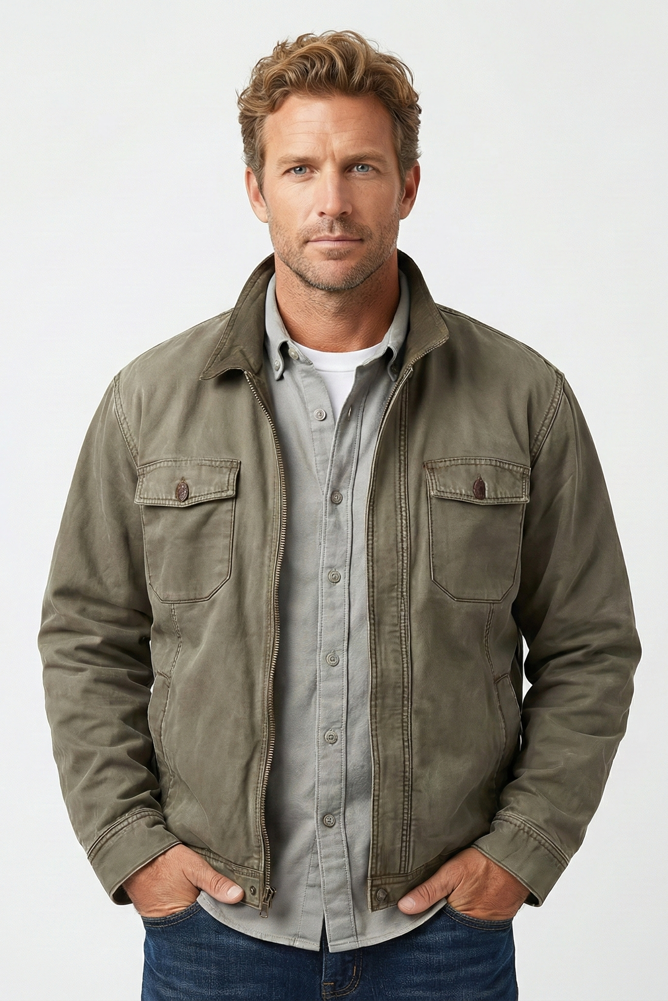 Veste zippée vintage en toile vieillie pour hommes | Zavon