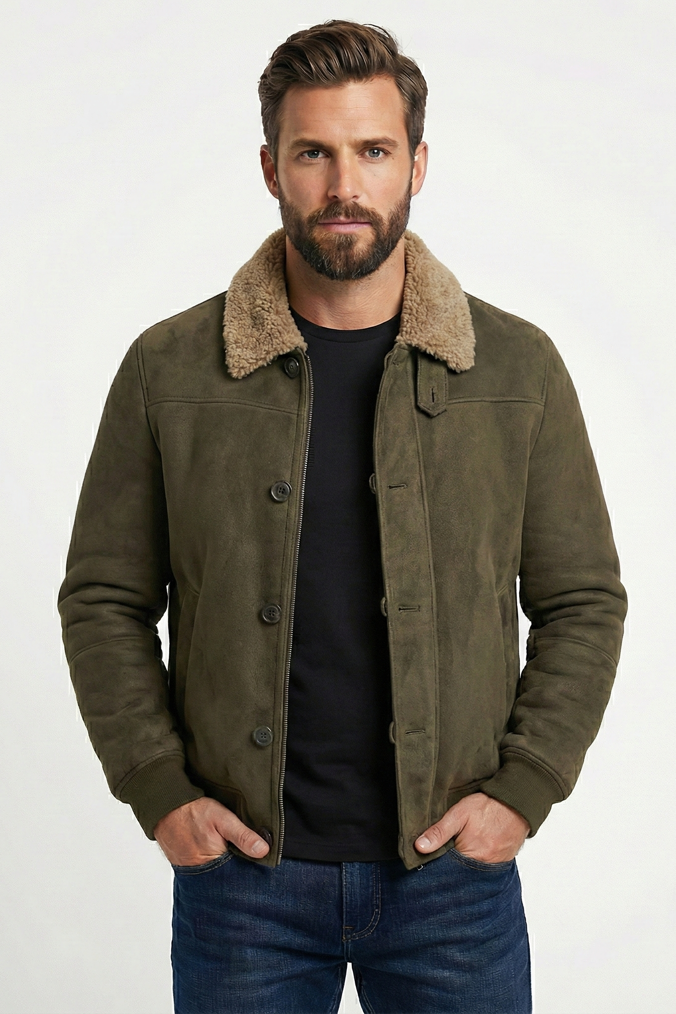 Veste vintage en daim de couleur unie pour hommes | Zavon