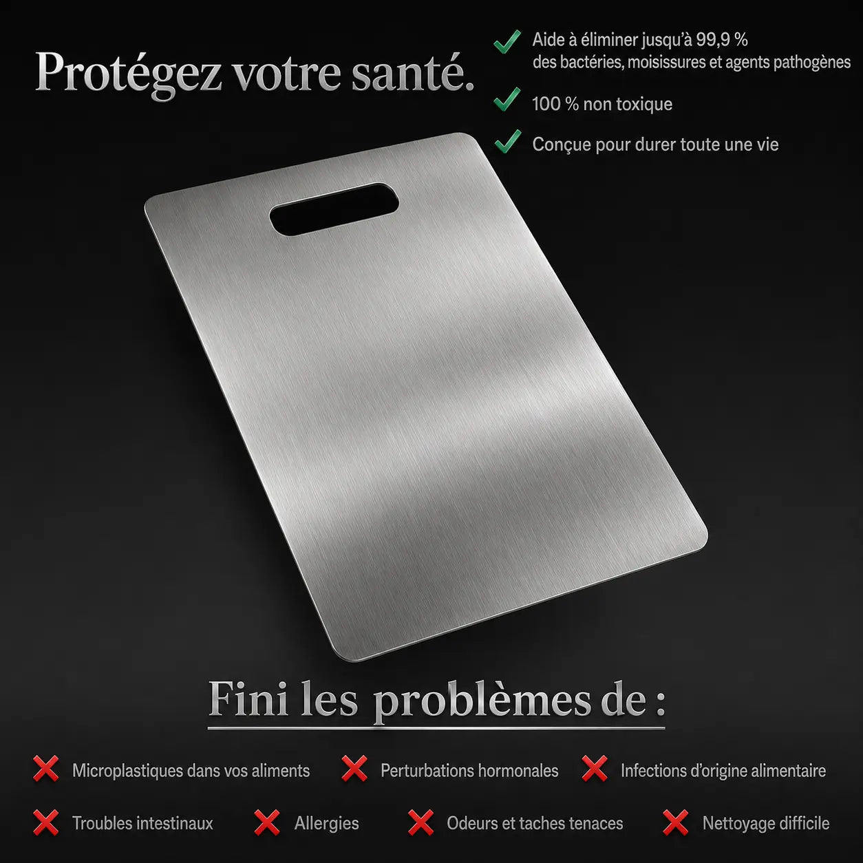 TitaniumCook™ | Planche à découper antibactérienne en acier inoxydable massif