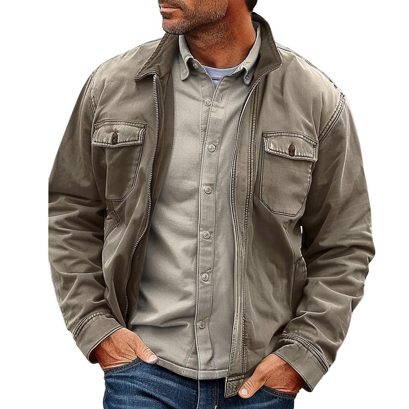 Veste zippée vintage en toile vieillie pour hommes | Zavon